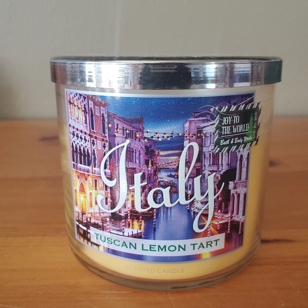Bath & Body Works Candle Italy Tuscan Lemon Tart Joy To The World 2015 3 Wick